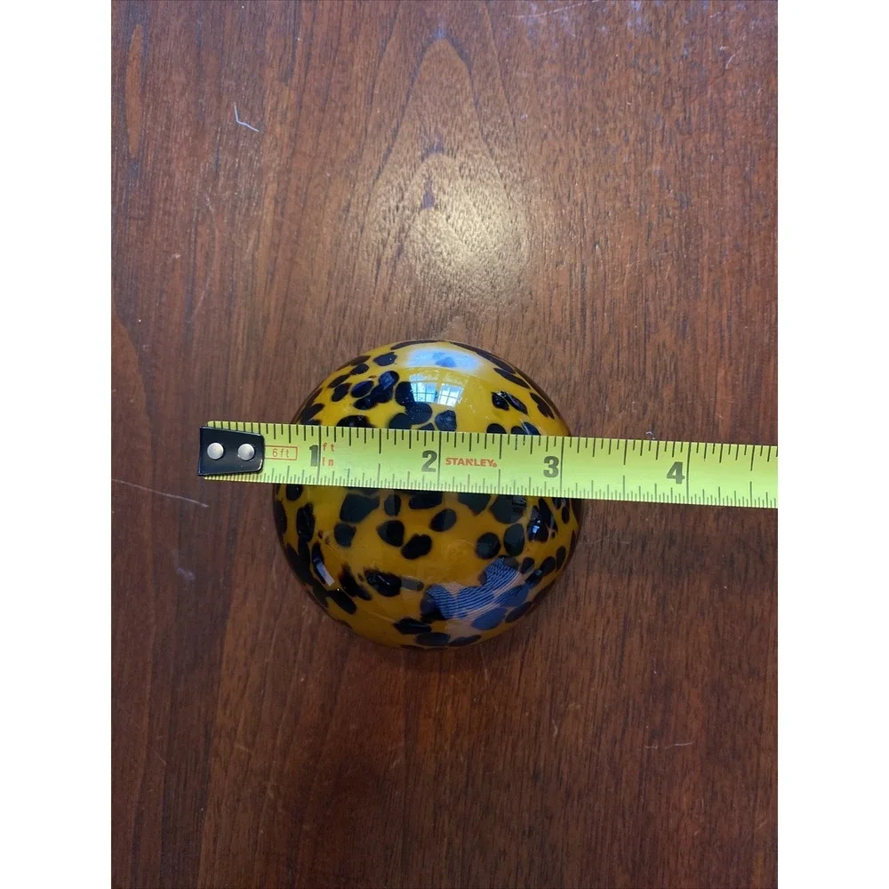 Blown Art Glass Paperweight Cheetah Orange Black Animal Print Shelf Decor Pier 1